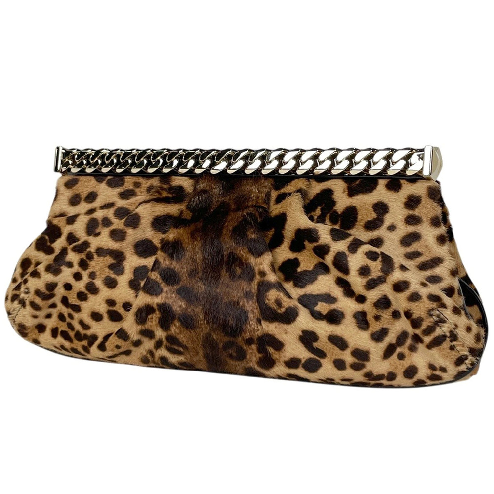 Christian Louboutin leopard clutch bag calfskin brown
